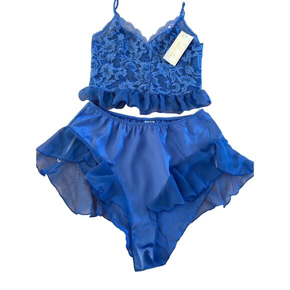 Delicates rare vintage blue lace ruffle cami and shorts set szM - Picture 2 of 6